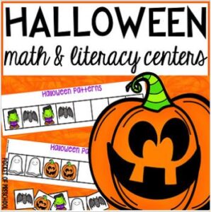 Halloween math and literacy centers for preschool, pre-k, and kindergarten students