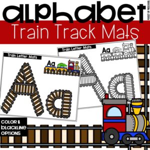 Train track alphabet mats to practice letters for preschool, pre-k, and kindergarten students.