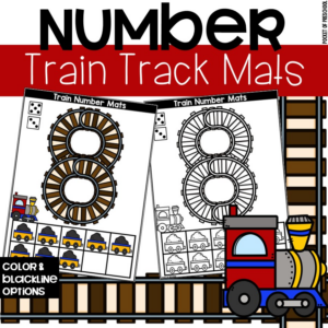 Train track number mats to practice numbers for preschool, pre-k, and kindergarten students.