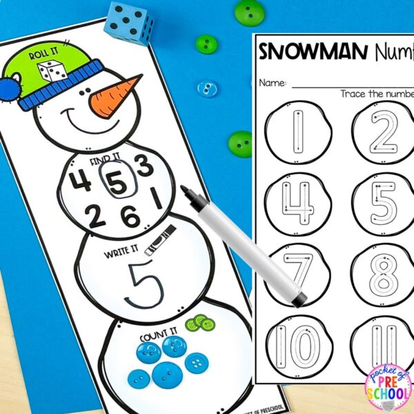 Have a snowman theme in your preschool, pre-k, or kindergarten classroom while learning math and literacy skills.