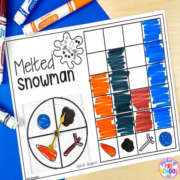 Have a snowman theme in your preschool, pre-k, or kindergarten classroom while learning math and literacy skills.