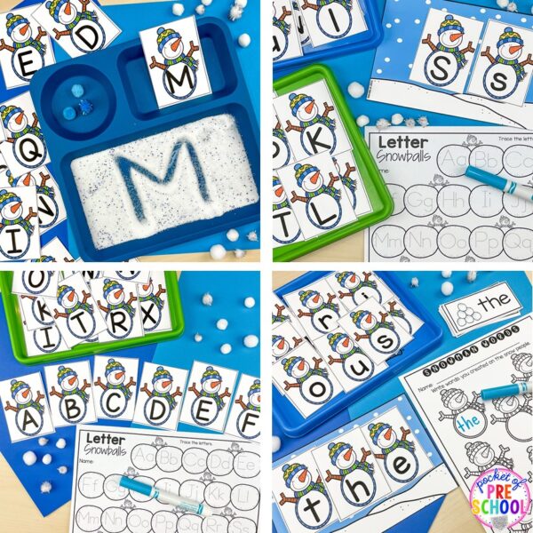 Have a snowman theme in your preschool, pre-k, or kindergarten classroom while learning math and literacy skills.