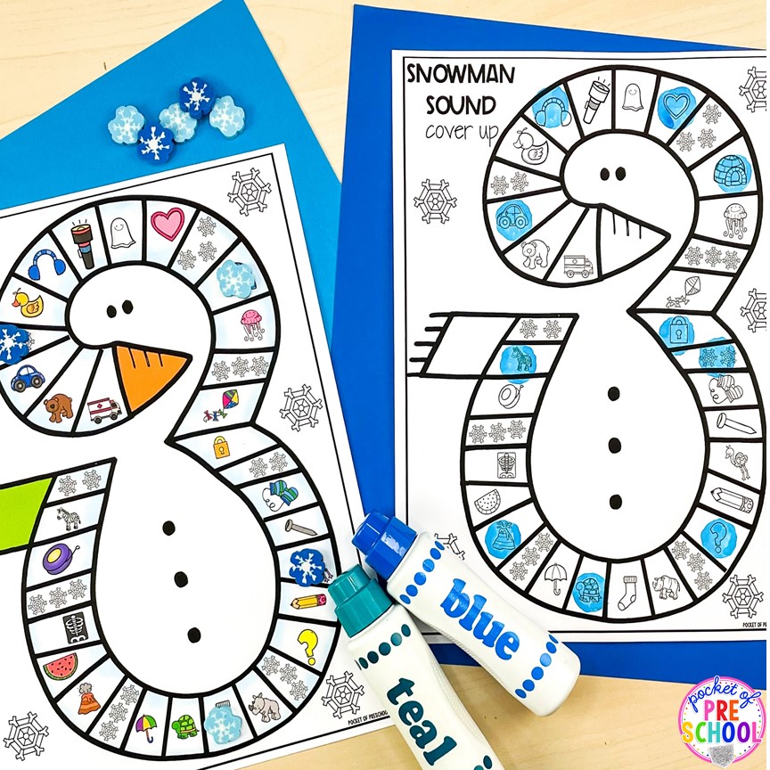 SNOWMEN Literacy & Math Centers - Modern Preschool