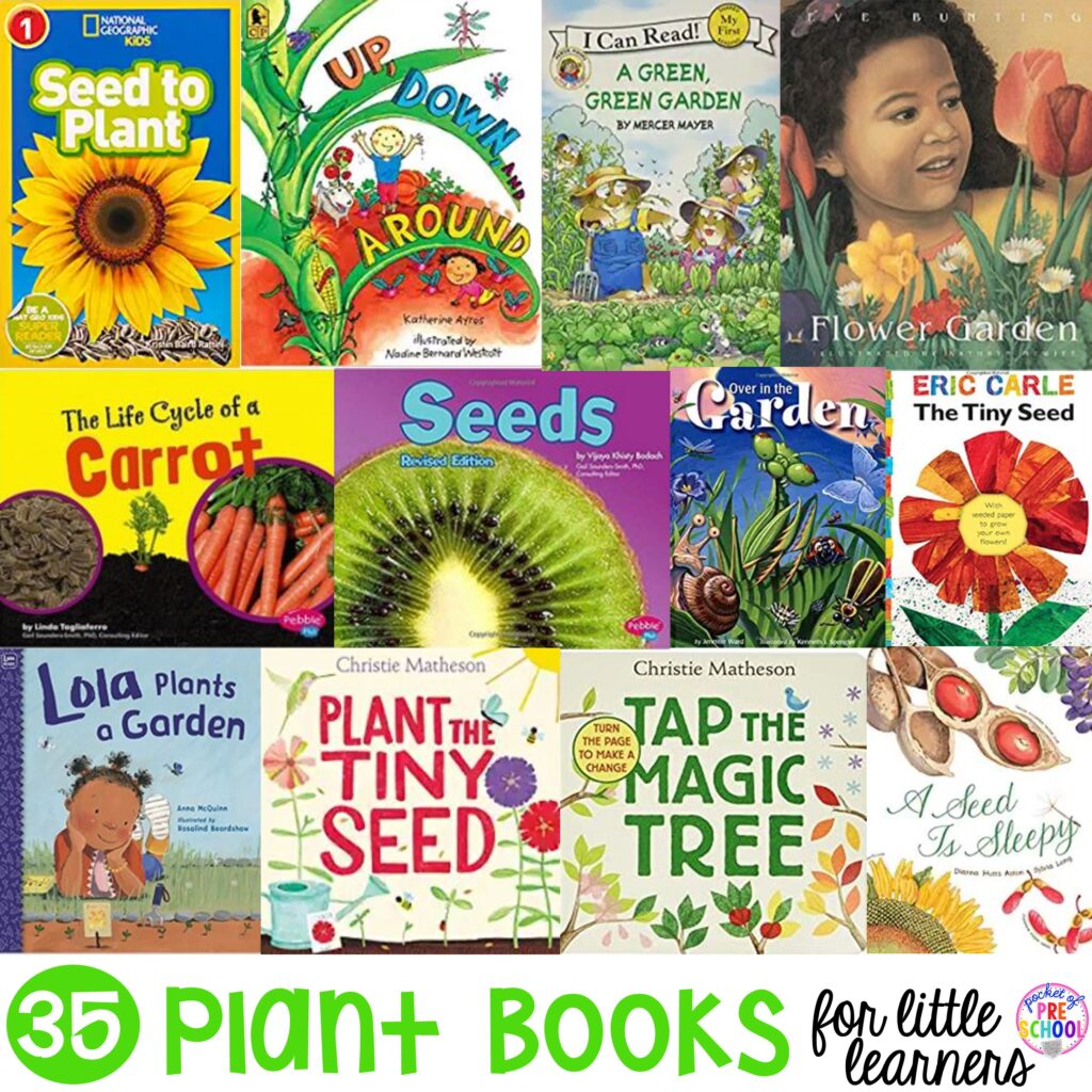 Plant book list for preschool, pre-k, and kindergarten. The perfect resources for a plant unit or plant science theme! # childrensbooklist #plantsciencetheme #plantunit #booklist