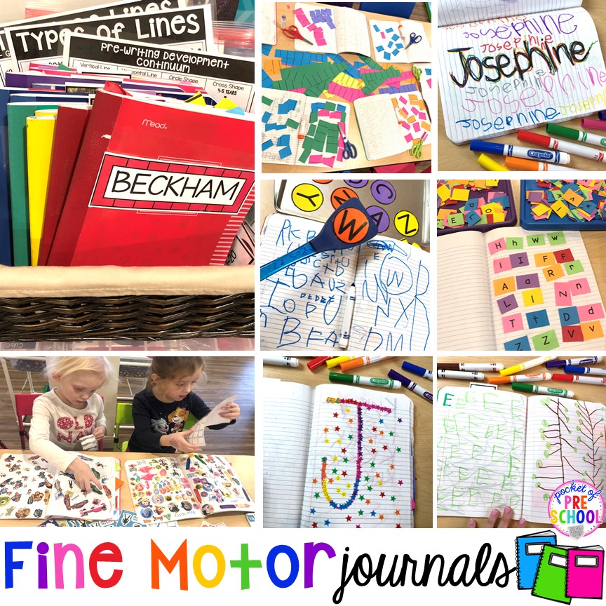 All about fine motor journals: how to implement, supplies, and tons of ideas! Use in preschool, pre-k, and kindergarten classrooms.