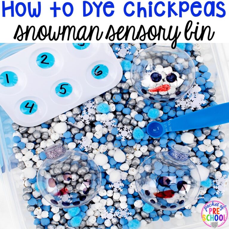 Snowman Sensory Table & How to Color Chickpeas Tutorial