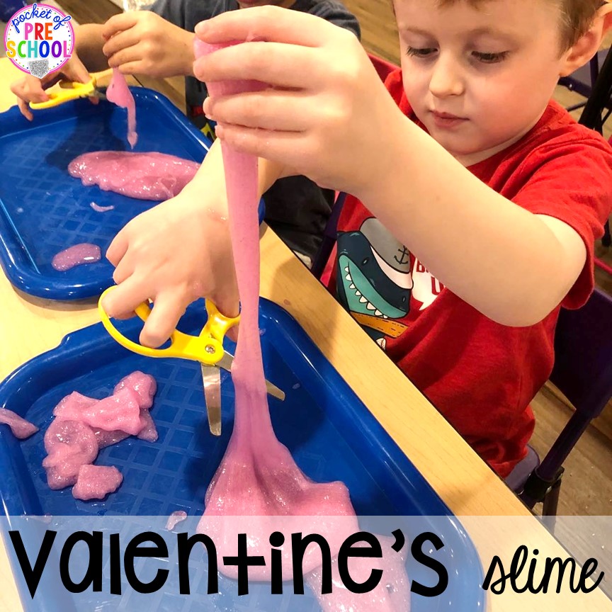 Valentine's Day slime! Valentine's Day activities (letters, writing, counting, shapes, sensory, fine motor)for preschool, pre-k, and kindergarten. #preschool #prek #valentinesday