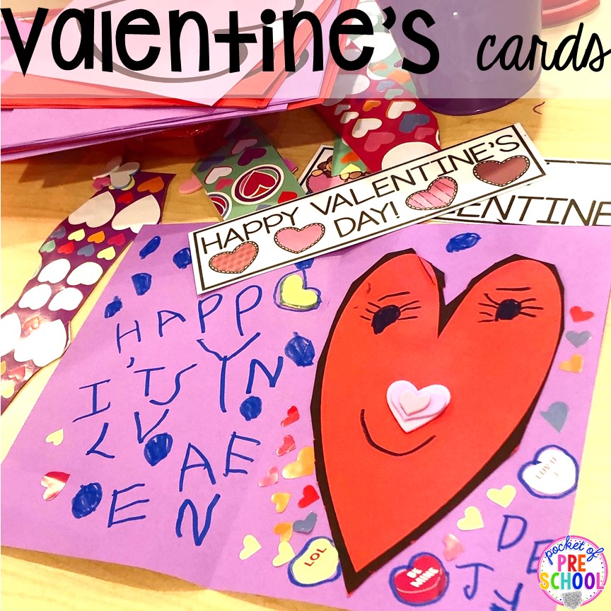 Make Valentine's Day cards! Valentine's Day activities (letters, writing, counting, shapes, sensory, fine motor)for preschool, pre-k, and kindergarten. #preschool #prek #valentinesday