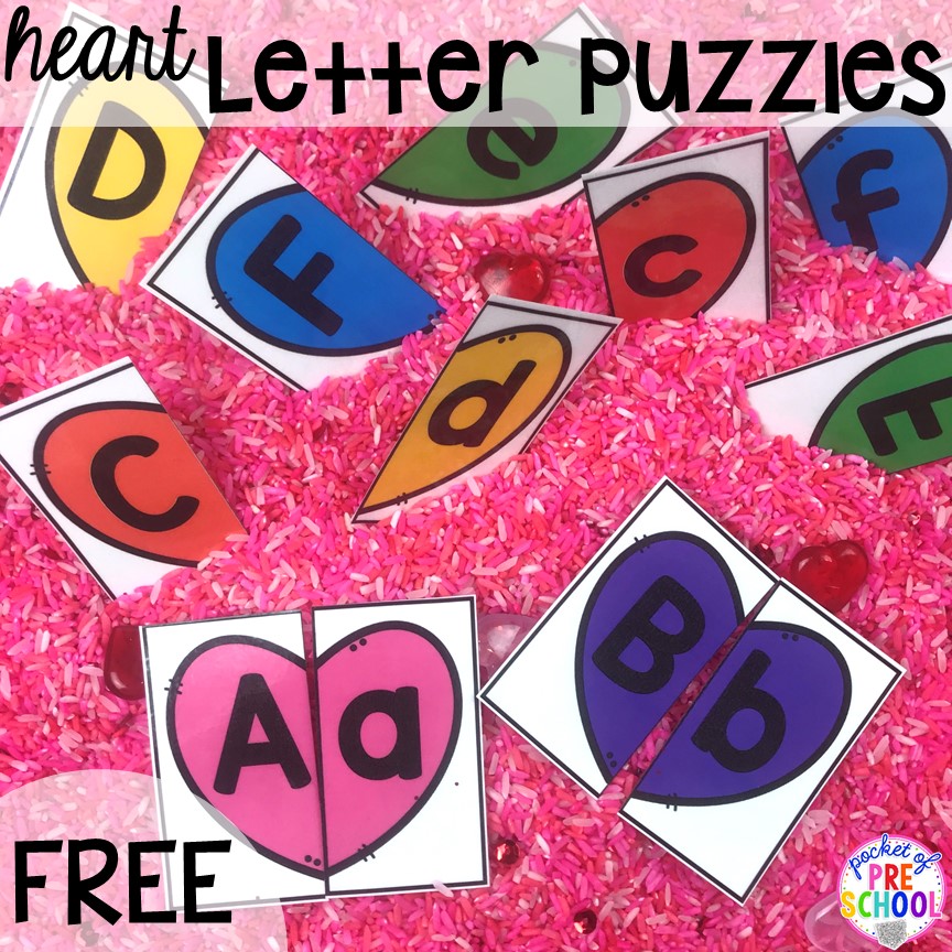 Heart letter puzzles for a Valentine's Day theme. It can be a matching game or used in a sensory tub. 