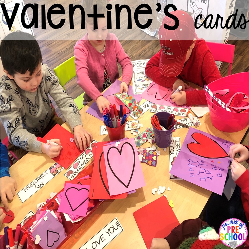Make Valentine's Day cards. Valentine's Day activities (letters, writing, counting, shapes, sensory, fine motor)for preschool, pre-k, and kindergarten. #preschool #prek #valentinesday