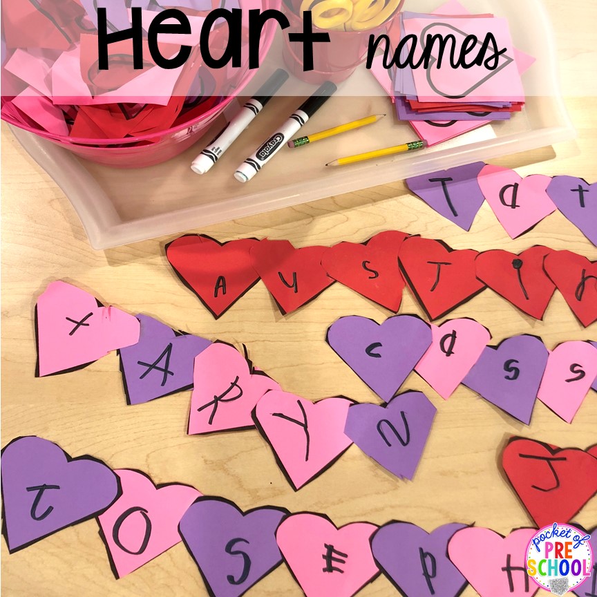 Heart name cutting craft! Valentine's Day activities (letters, writing, counting, shapes, sensory, fine motor)for preschool, pre-k, and kindergarten. #preschool #prek #valentinesday