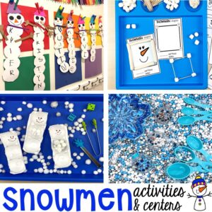Snowman centers and activities preschool, pre-k, and kindergarten students will love. #snowmantheme #wintertheme #preschool #prek