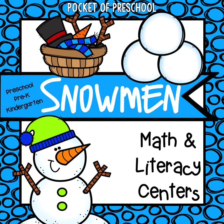 snowman math and literacy centers for preschool, pre-k, and kindergarten