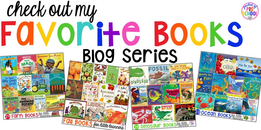 My favorite books for early childhood blog series! Over 35 book lists (and growing) by theme for preschool, pre-k, and kindergarten.