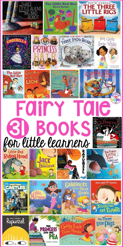 Fairy Tale book list for preschool, pre-k, and kindergarten. The perfect resources for a fairy tale unit, princess theme, or castle study. #childrensbooklist #princesstheme #fairytaleunit #booklist #castlestudy