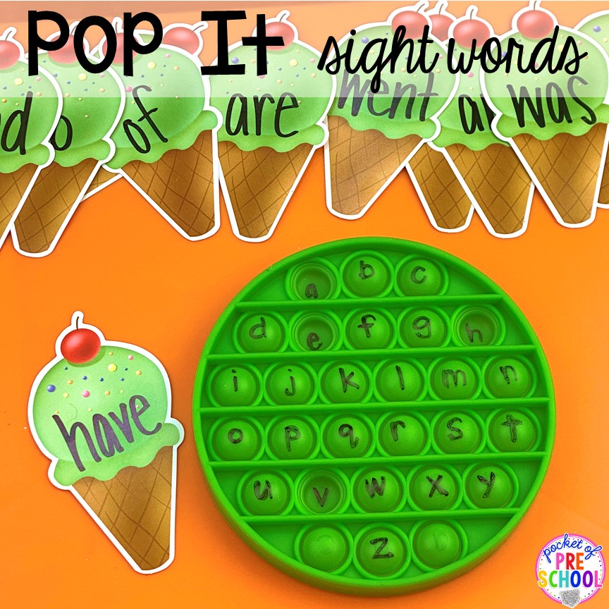 Pop it sight word activity for preschool, pre-k, and kindergarten! #preschool #prek #kindergarten #popit