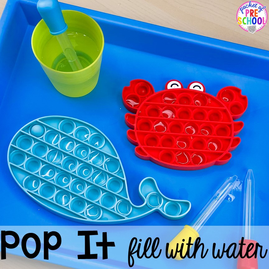 Increase fine motor skills and hand-eye coordination with water pop it activity for preschool, pre-k, and kindergarten! #preschool #prek #kindergarten #popit