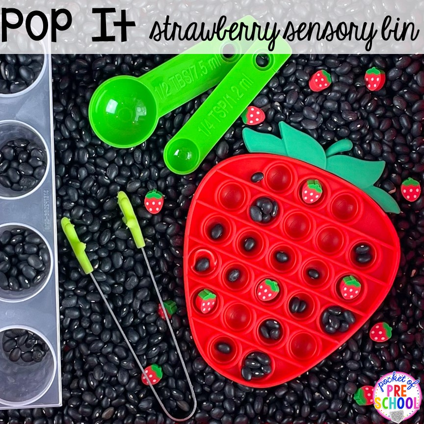 Strawberry pop it sensory bin for preschool, pre-k, and kindergarten! #preschool #prek #kindergarten #popit