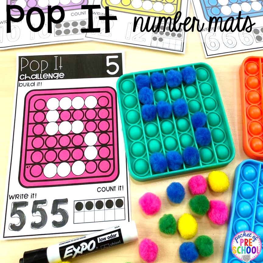 Pop it number mats for little learners for preschool, pre-k, and kindergarten! #preschool #prek #kindergarten #popit