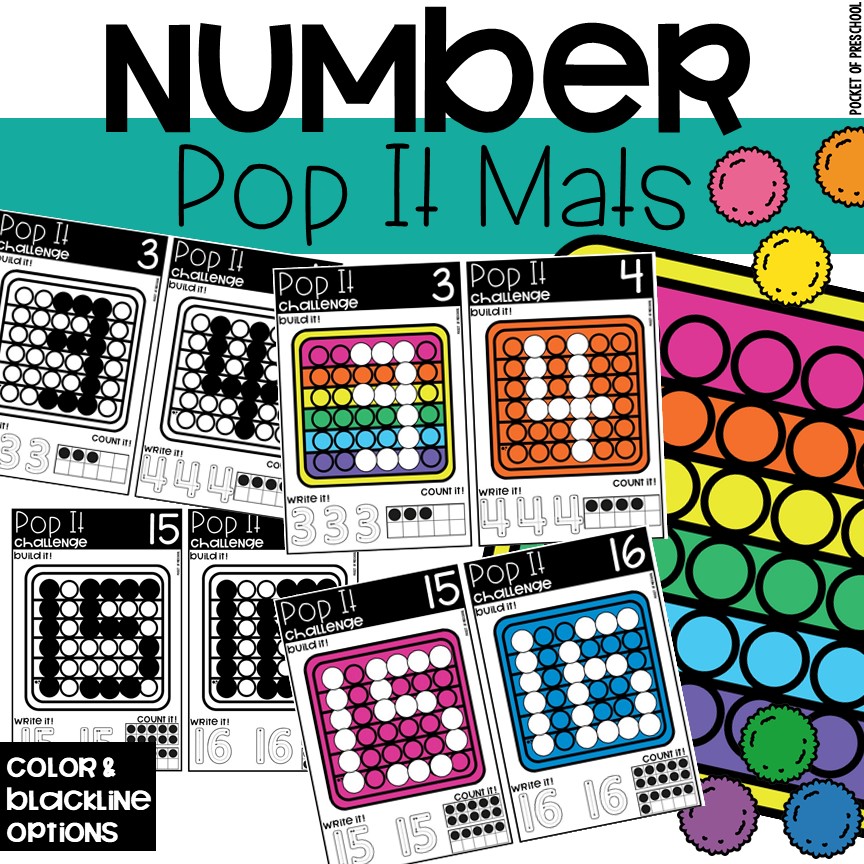 Number Counting Pop It Mats are fun counting and handwriting (fine motor too) activity for preschool, pre-k, and kindergarten! #preschool #prek #kindergarten #popi