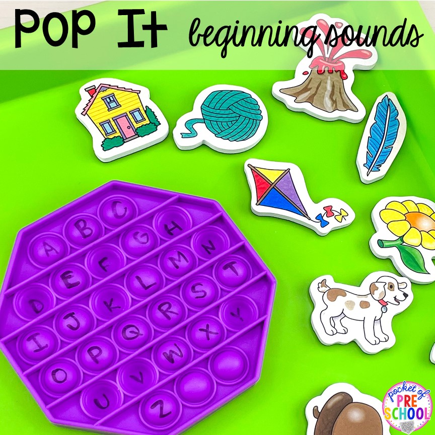 Beginning sounds pop it activity for preschool, pre-k, and kindergarten! #preschool #prek #kindergarten #popit