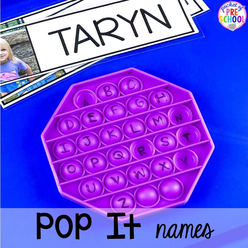 Pop it name activity for preschool, pre-k, and kindergarten! #preschool #prek #kindergarten #popit