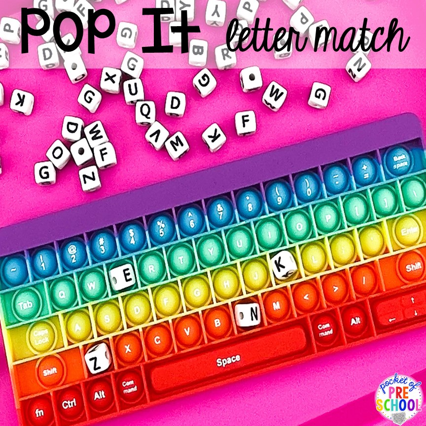 Pop it letter match with a pop it keyboard for preschool, pre-k, and kindergarten! #preschool #prek #kindergarten #popit