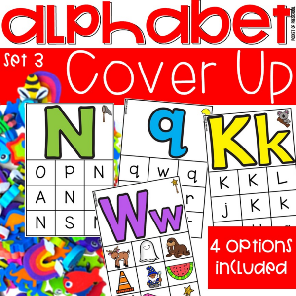 Alphabet cover up set 3 for a fun way to practice letters and beginning sounds with preschool, pre-k, and kindergarten students.