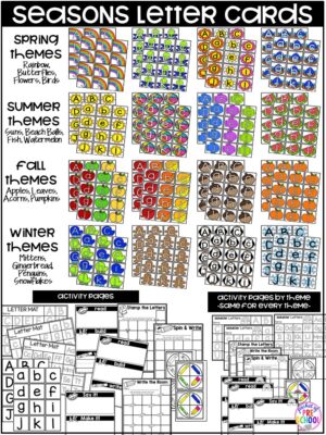 Seasonal letter cards to expose and engage your preschool, pre-k, or kindergarten students to the alphabet.