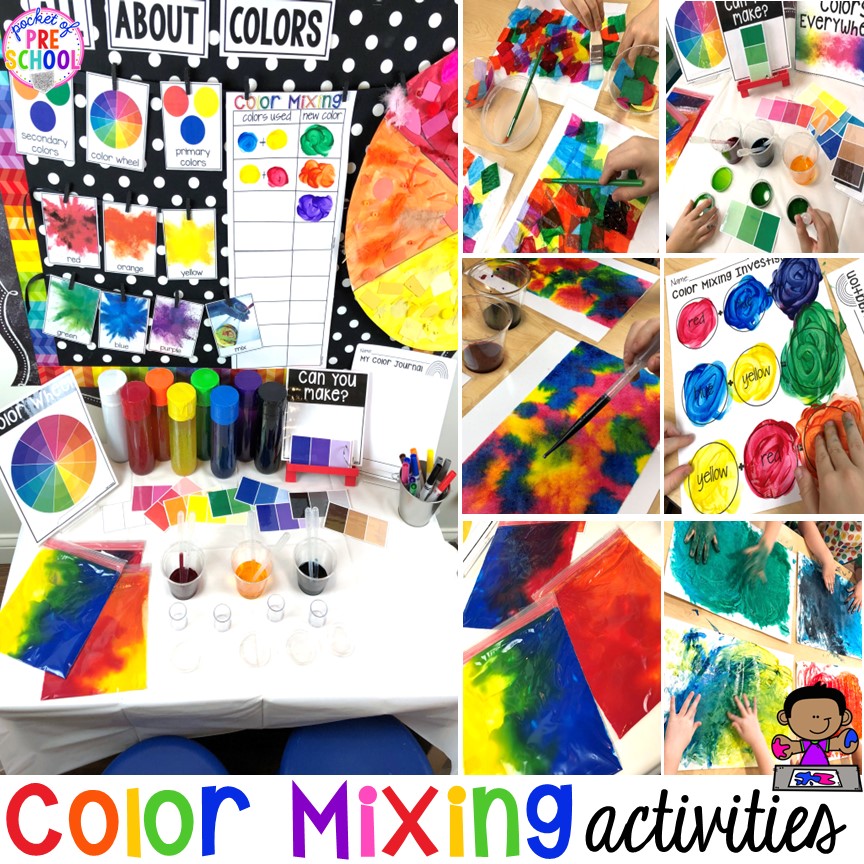 Color mixing activities for preschool, pre-k, and toddler students. 