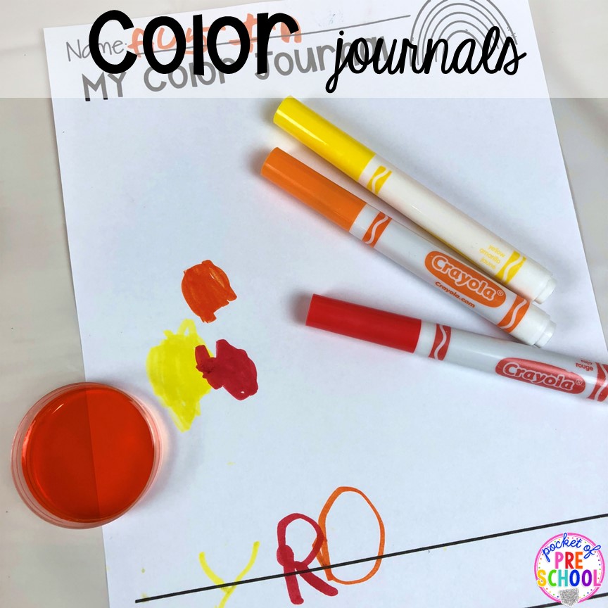 Color journals so students can write and draw how they make secondary colors. Plus more fun color mixing activities for the art center, science center, and small group! Your preschool, pre-k, and kindergarten students will LOVE exploring primary and secondary colors and practice various science skills as they explore.