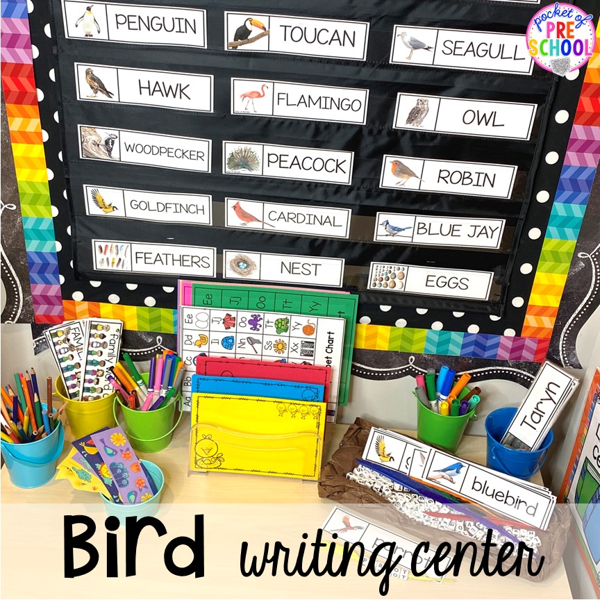 Bird writing center plus tons of Bird activities (literacy, math, fine motor, science) and FREE bird play dough mats perfect for preschool, pre-k, and kindergarten.