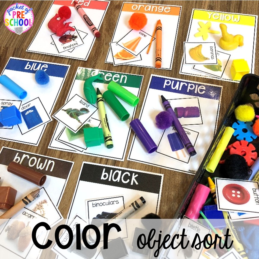 Sort objects from the classroom by color! Plus more fun color mixing activities for the art center, science center, and small group! Your preschool, pre-k, and kindergarten students will LOVE exploring primary and secondary colors and practice various science skills as they explore.