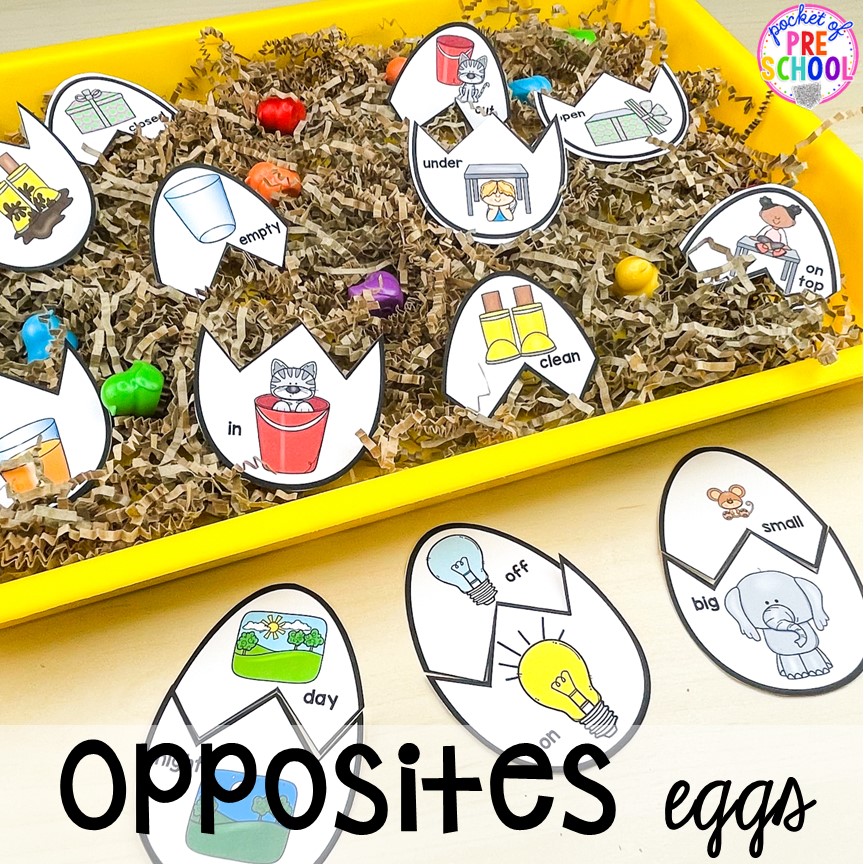Opposite egg puzzles plus tons of Bird activities (literacy, math, fine motor, science) and FREE bird play dough mats perfect for preschool, pre-k, and kindergarten.