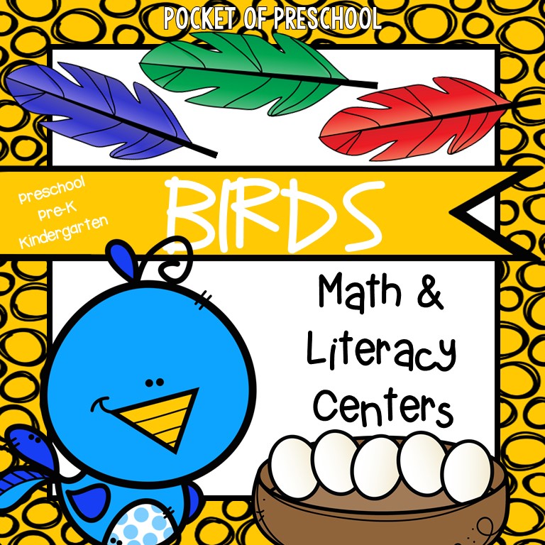 Math & Literacy Centers All About Birds for preschool, pre-k, and kindergarten students.