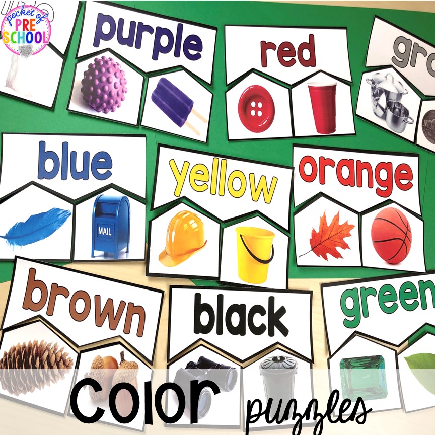 Color puzzles with real photographs for preschool and pre-k! Plus more fun color activities for art, sensory, letters, math, fine motor, and science!