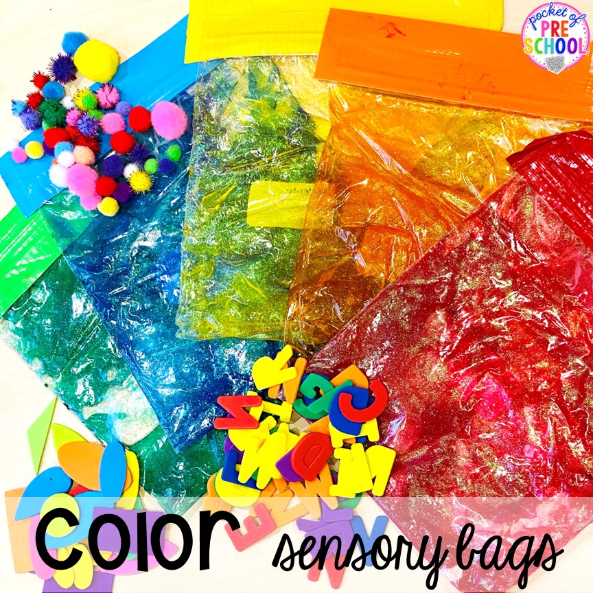 Create color sensory bags for toddlers, preschool, and pre-k to practice their colors and develop fine motor strength. Plus more fun color activities for art, sensory, letters, math, fine motor, and science!