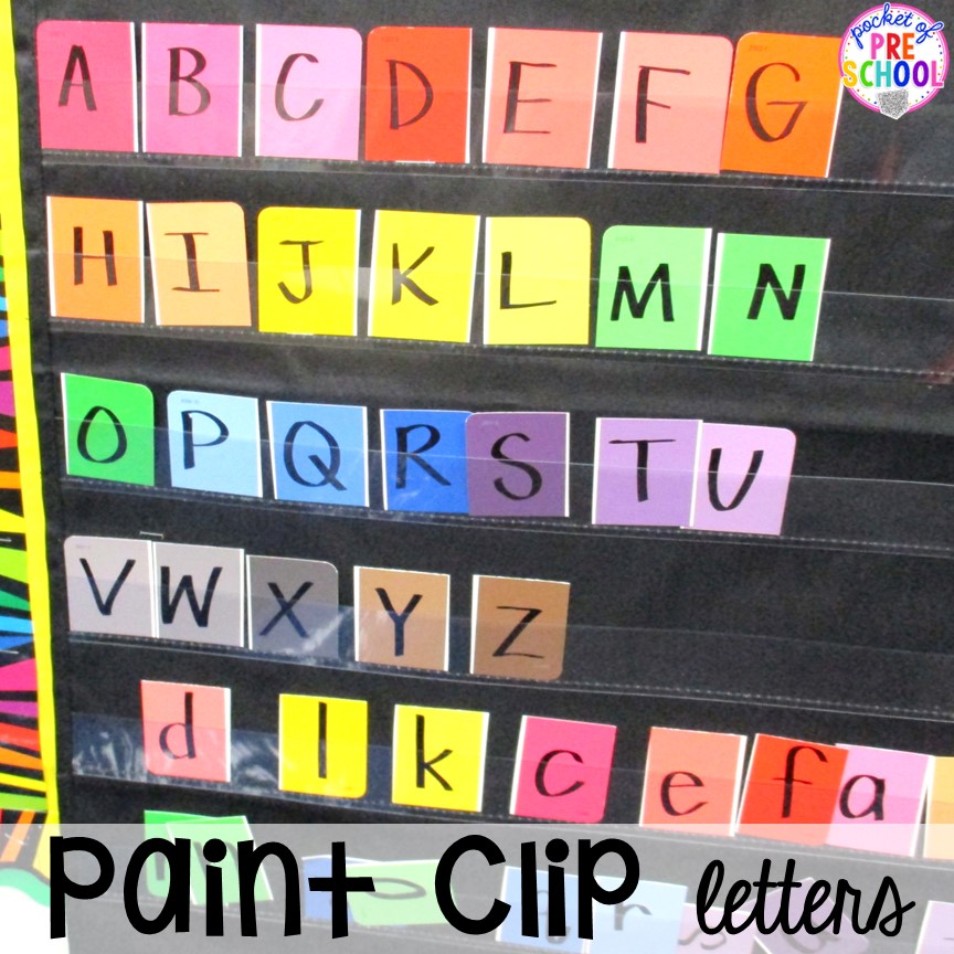 Paint Clip Letters for students to learn colors and letters for preschool and prek! Plus more fun color activities for art, sensory, letters, math, fine motor, and science!