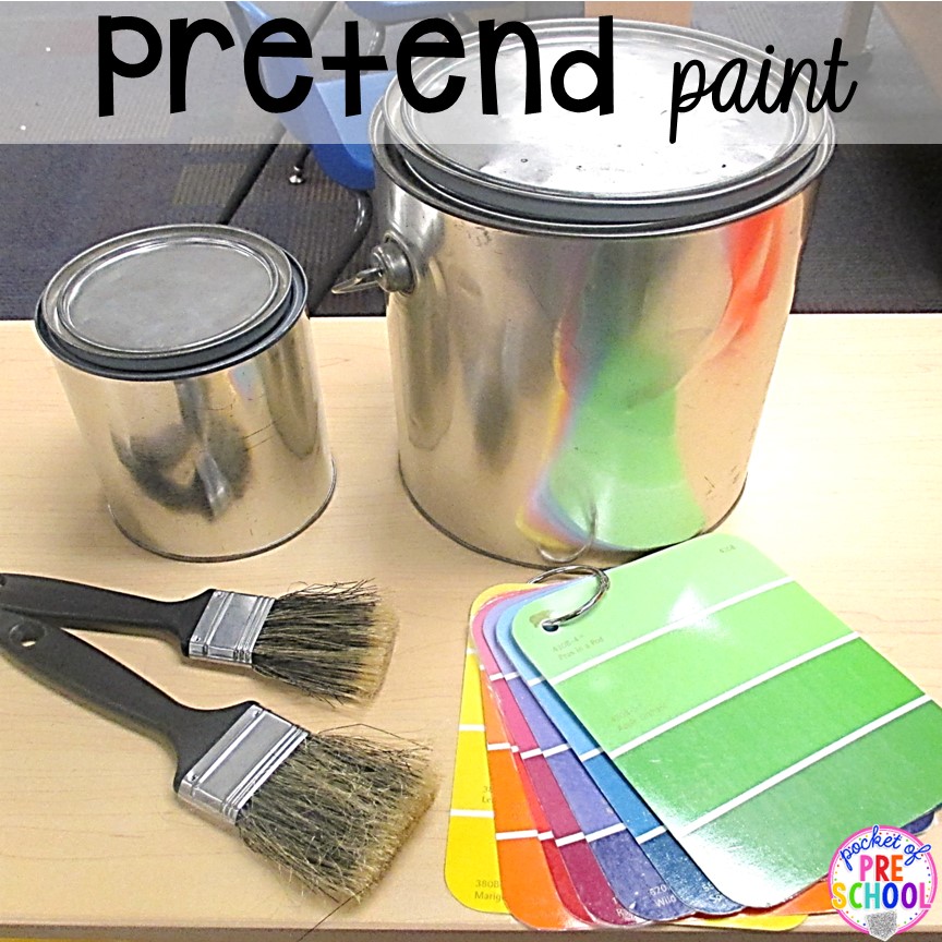 Pretend paint activity for a block center perfect for toddlers, preschool and pre-k! Plus more fun color activities for art, sensory, letters, math, fine motor, and science!