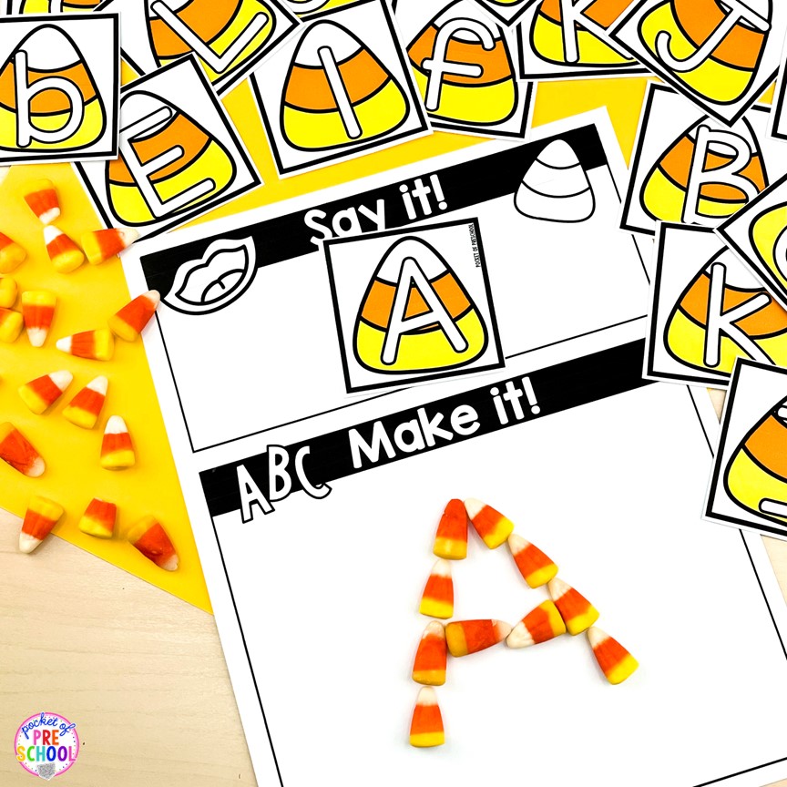 Halloween Letter Cards say it, make it (a fun letter and handwriting activity) for preschool, pre-k, or kindergarten students.