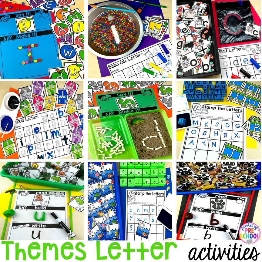 Themed letter card activities and letter games to make learning letters fun! Perfect for preschool, pre-k, and kindergarten. 