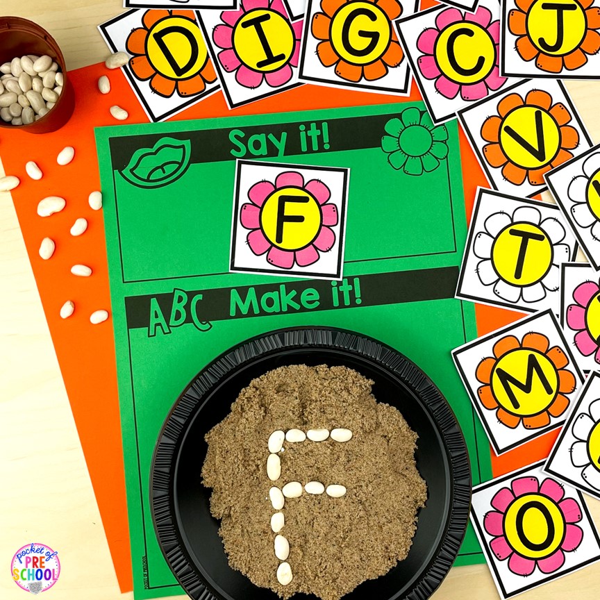 Spring flower say it, make it letter game! A fun letter activity to learn letters and letter formation for preschool, pre-k, or kindergarten students.