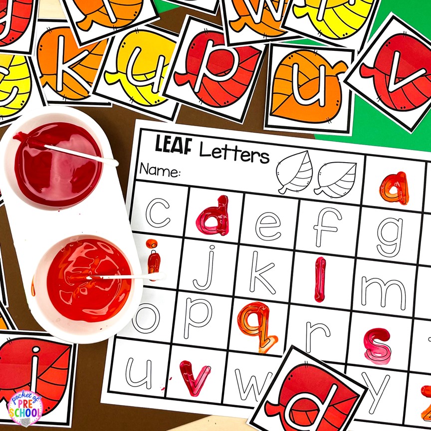 Fall lead Q-tip letter trace! A fun letter activity to learn letters and letter formation for preschool, pre-k, or kindergarten students.