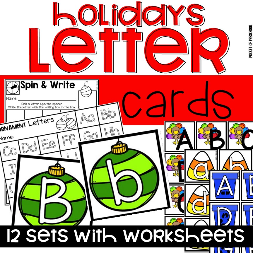 Holiday Letter Cards for literacy & spelling activities for preschool, pre-k, or kindergarten students.