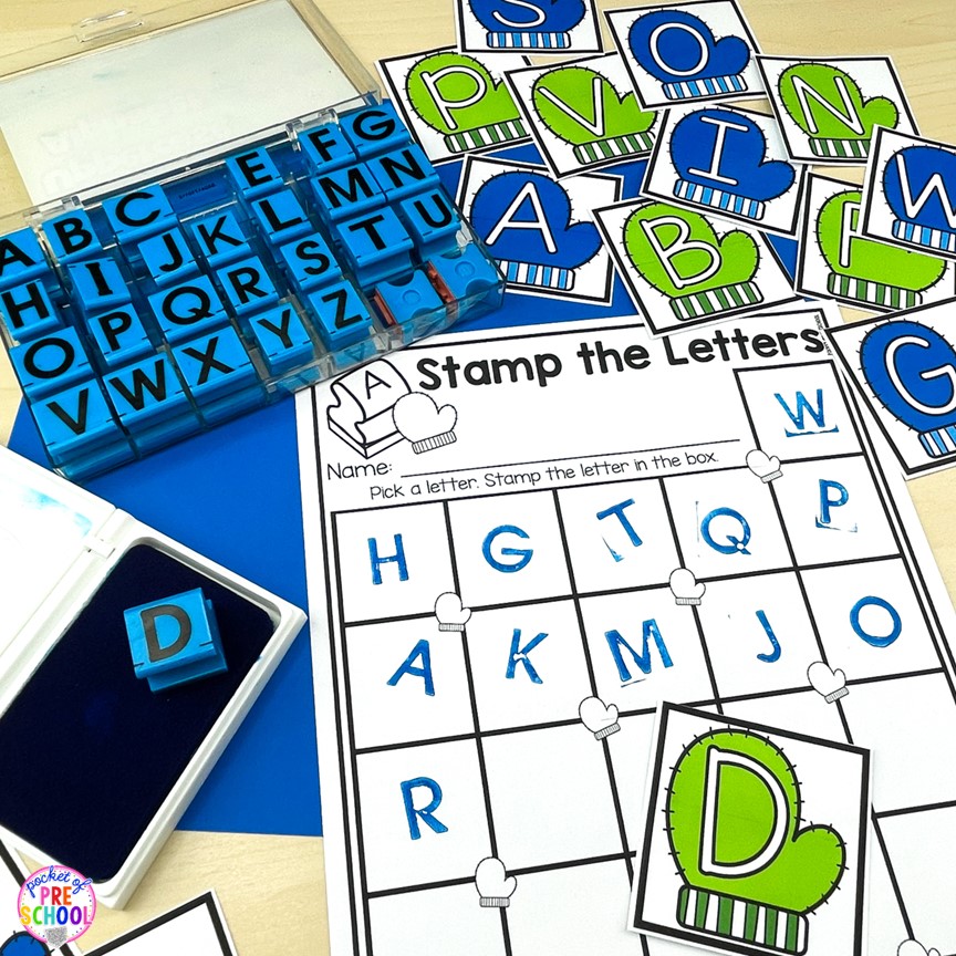 Winter mitten stamp the letters activity! A fun letter activity to learn letters and letter formation for preschool, pre-k, or kindergarten students.