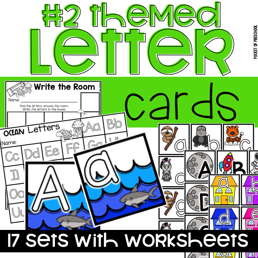 Themed letter cards with over 15 cute themes for preschool, pre-k, and kindergarten students. 