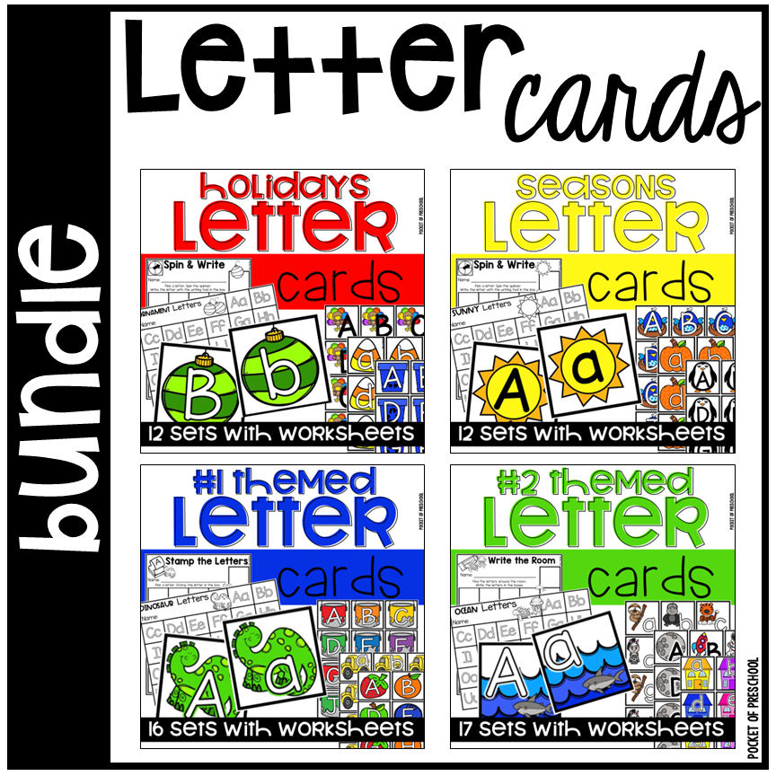 Letter cards bundle with over 60 themes for literacy activities for preschool, pre-k , or kindergarten students.