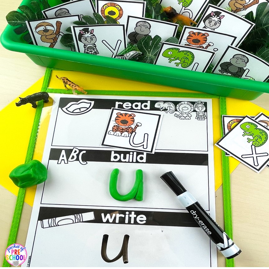 Zoo letter read, build, write! A fun letter activity to learn letters and letter formation for preschool, pre-k, or kindergarten students. 