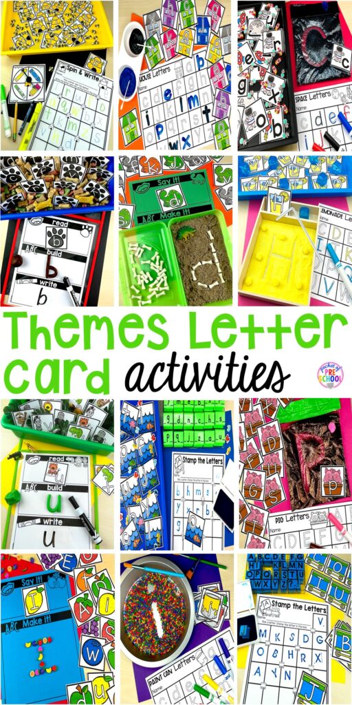 Themed letter card activities and letter games to make learning letters fun! Perfect for preschool, pre-k, and kindergarten. 