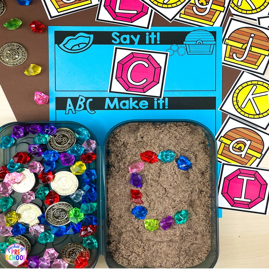 Treasure letter say it, make it! A fun letter activity to learn letters and letter formation for preschool, pre-k, or kindergarten students. 